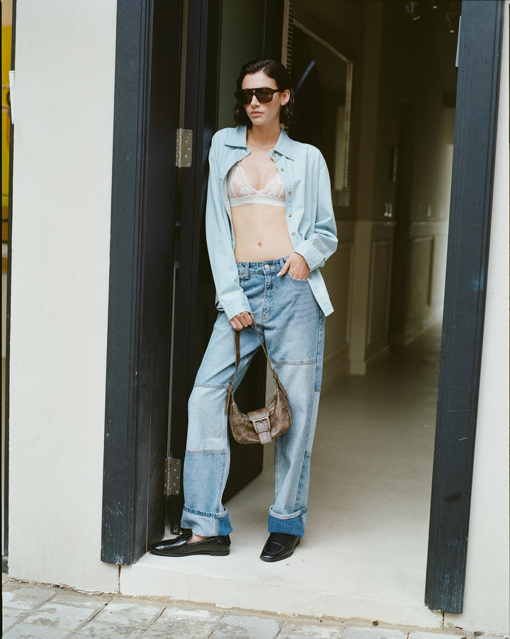 מכנסי דנים ברוקלין בשילוב טלאים | ג'ינס