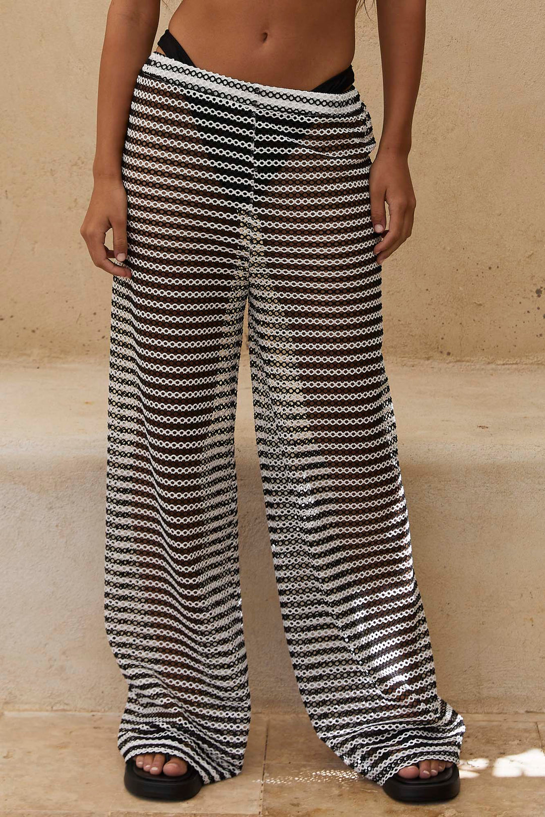 מכנסי רשת לואי סטרייפס רחבים | שחור/לבן