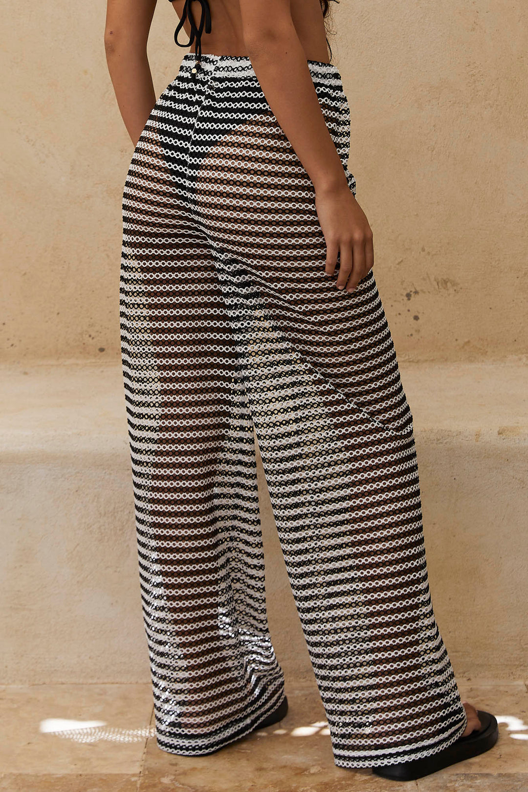 מכנסי רשת לואי סטרייפס רחבים | שחור/לבן