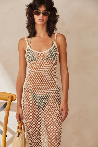 שמלת חוף ניקי רשת | שמנת