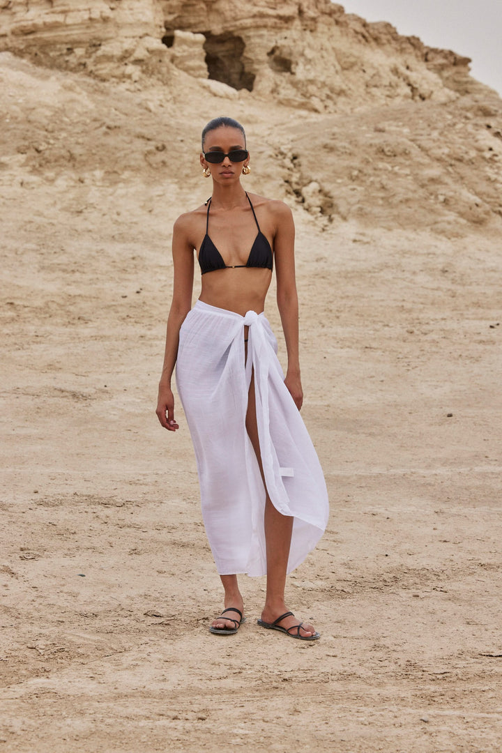 חצאית הוואנה שקפקפה בשילוב שסע | לבן