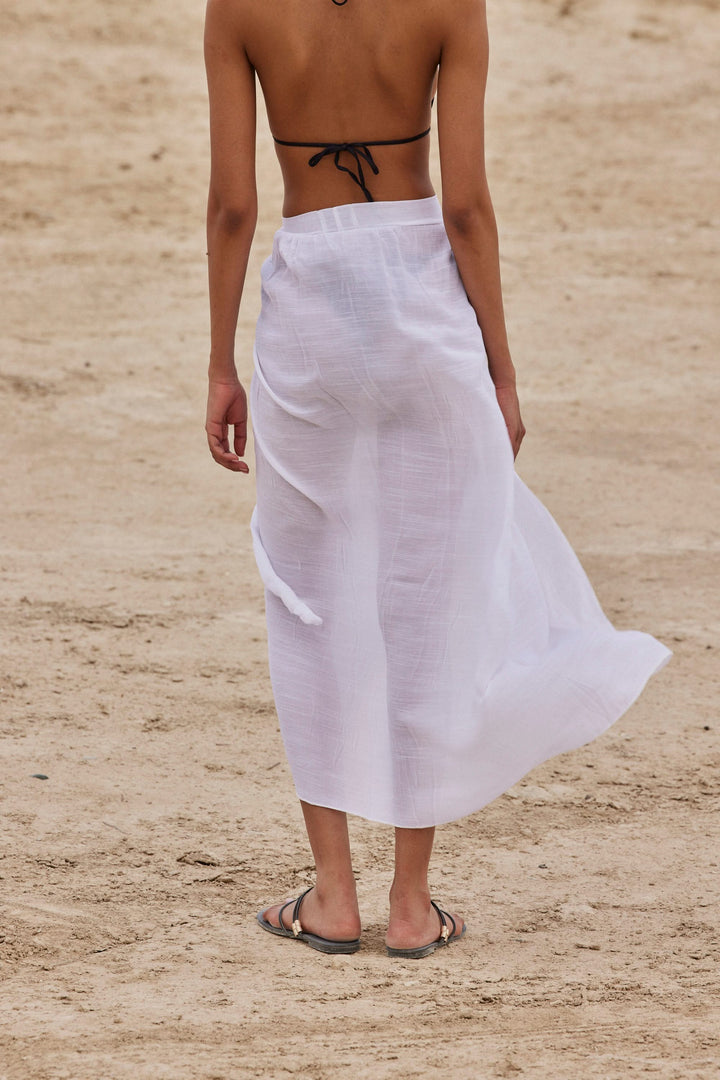 חצאית הוואנה שקפקפה בשילוב שסע | לבן