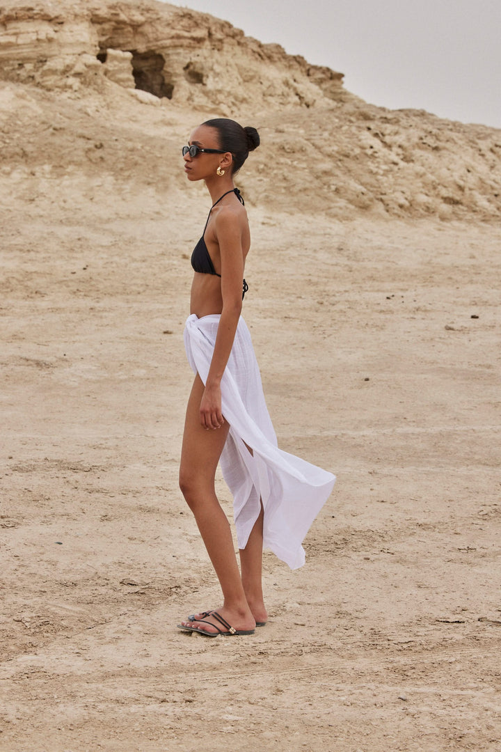 חצאית הוואנה שקפקפה בשילוב שסע | לבן