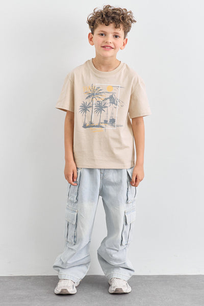 טי שירט BEACH בגזרת אוברסייז | בז'