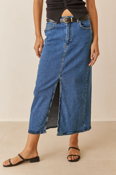 חצאית ג'יין מידי דנים בשילוב שסע | ג'ינס