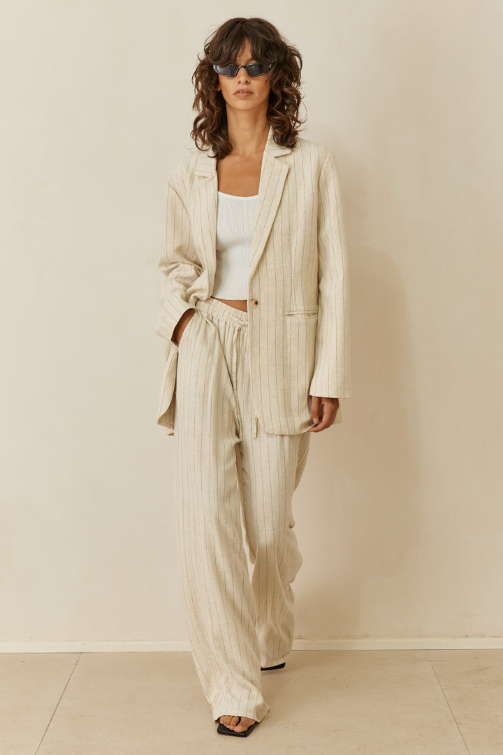 ג'קט שאנון סטרייפס בסגירת כפתור | בז'/שחור