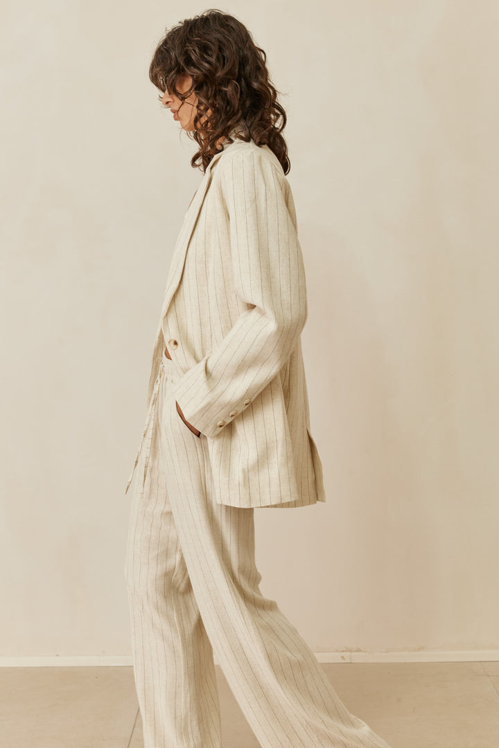 ג'קט שאנון סטרייפס בסגירת כפתור | בז'/שחור