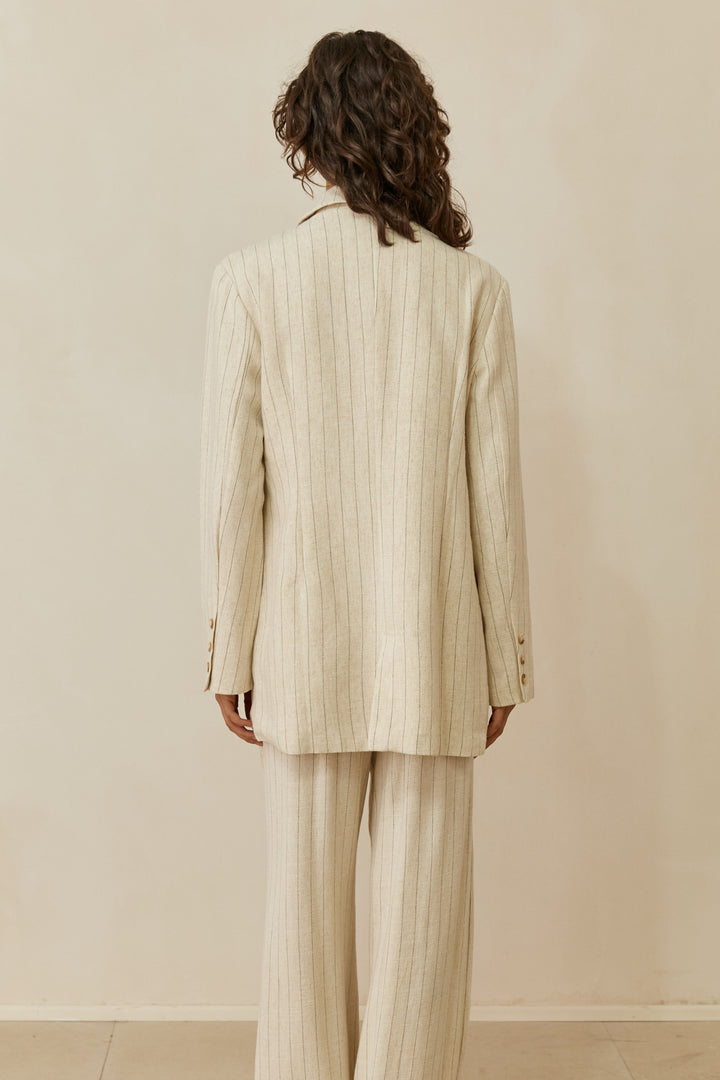 ג'קט שאנון סטרייפס בסגירת כפתור | בז'/שחור