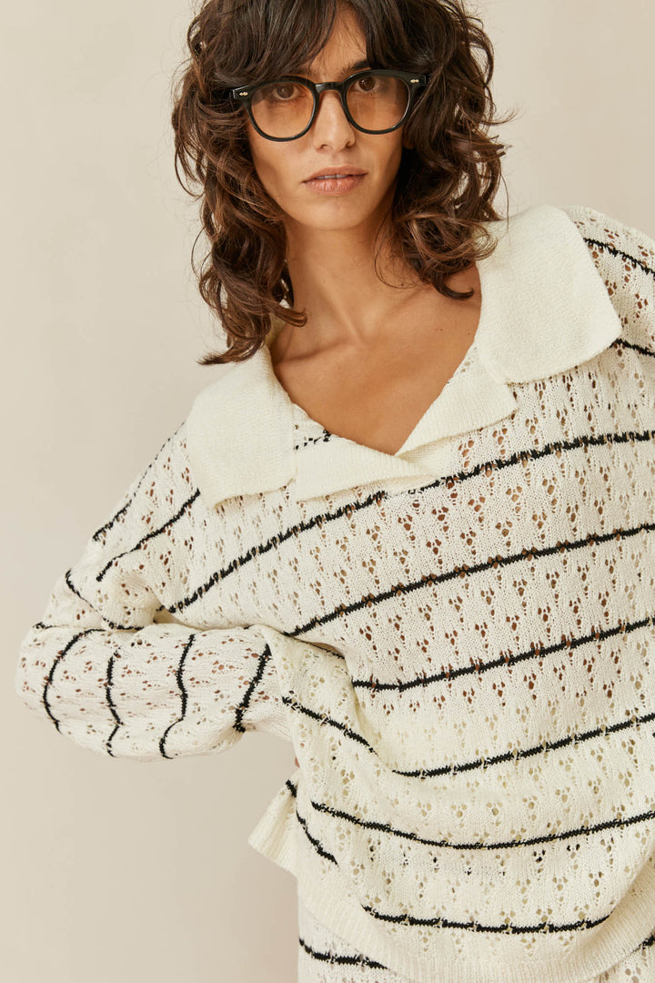 חליפת סריג פסים מילאן בד מחורר | לבן/שחור