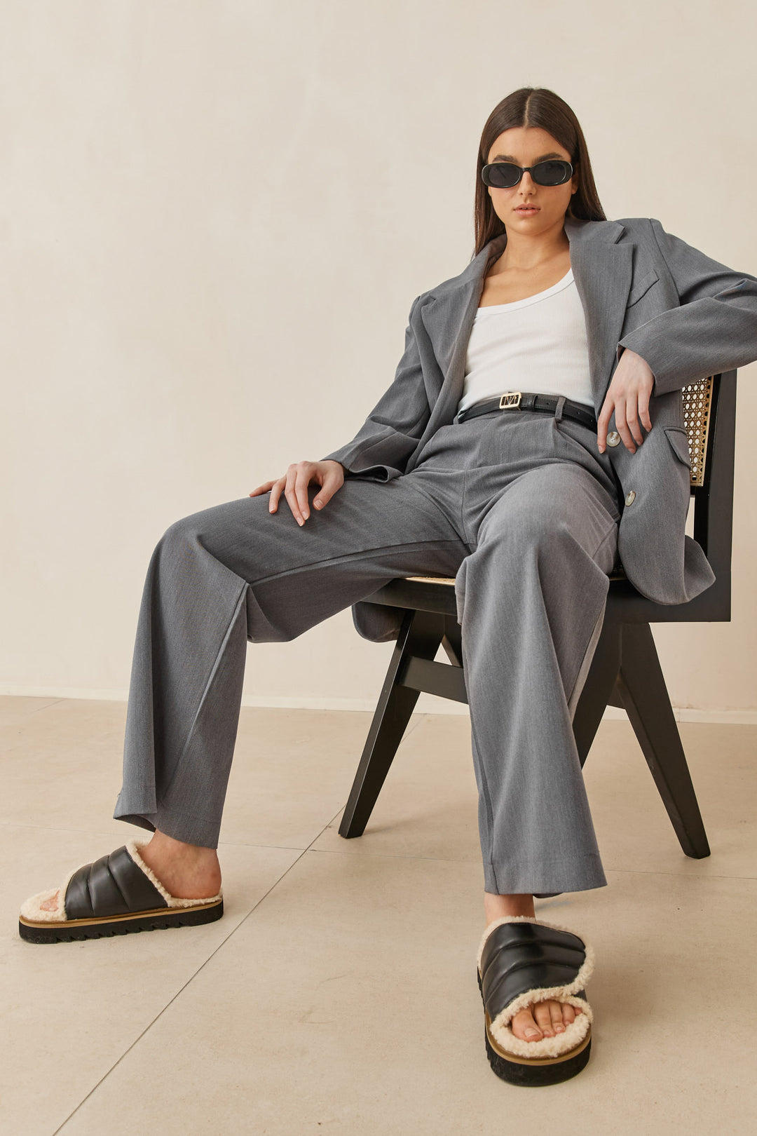 כפכפי דמוי עור גוני בשילוב פרווה | שחור