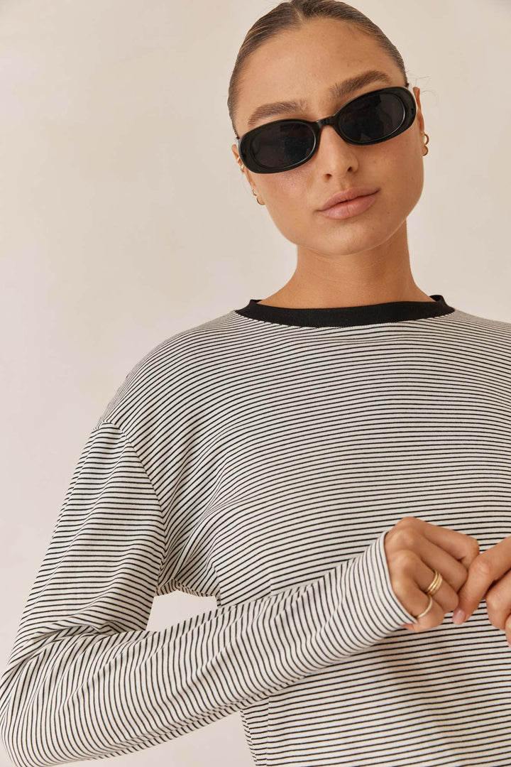 חולצת ג'יימי סטרייפס צווארון מובלט | לבן/שחור