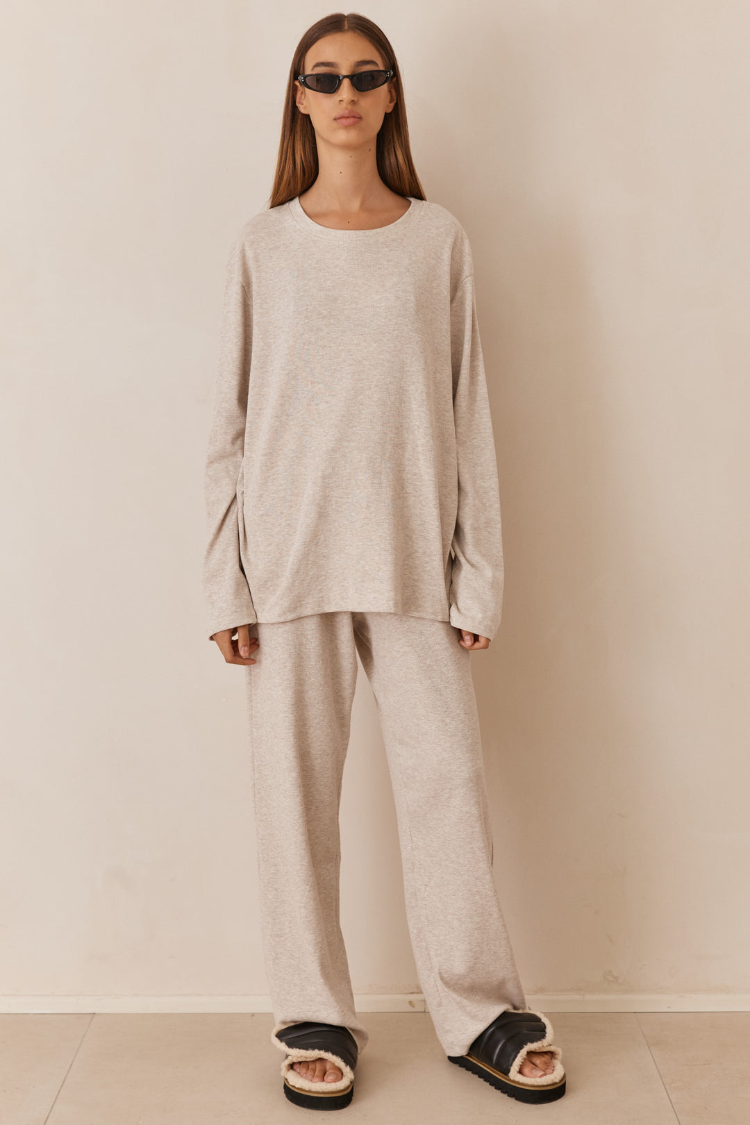 חולצת מארני בד ריב בשילוב קשירה ורקמת לוגו | בז'