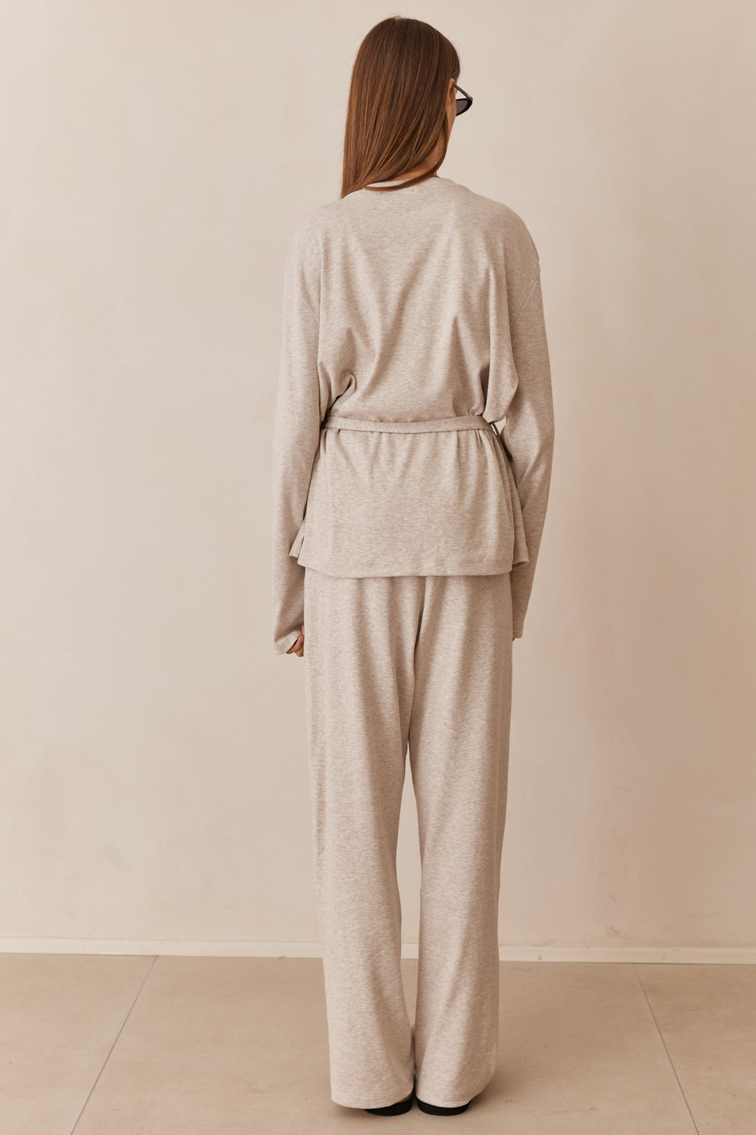 חולצת מארני בד ריב בשילוב קשירה ורקמת לוגו | בז'