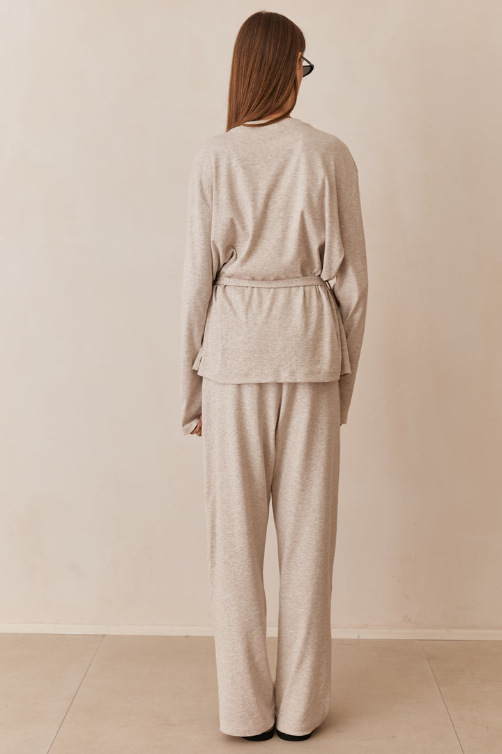 חולצת מארני בד ריב בשילוב קשירה ורקמת לוגו | בז'