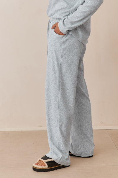 מכנסי מארני בד ריב בשילוב רקמת לוגו | אפור בהיר
