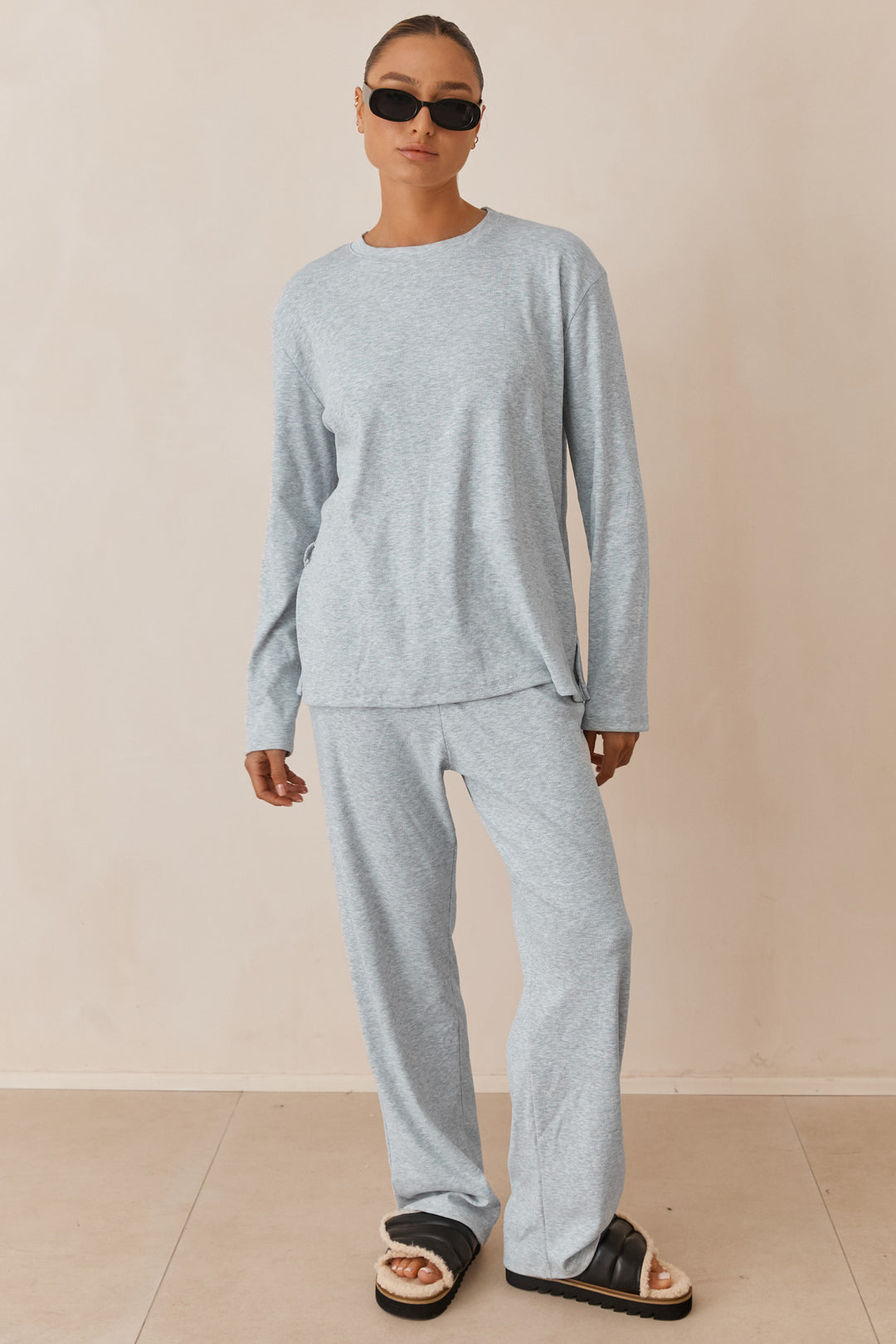 חולצת מארני בד ריב בשילוב קשירה ורקמת לוגו | אפור בהיר