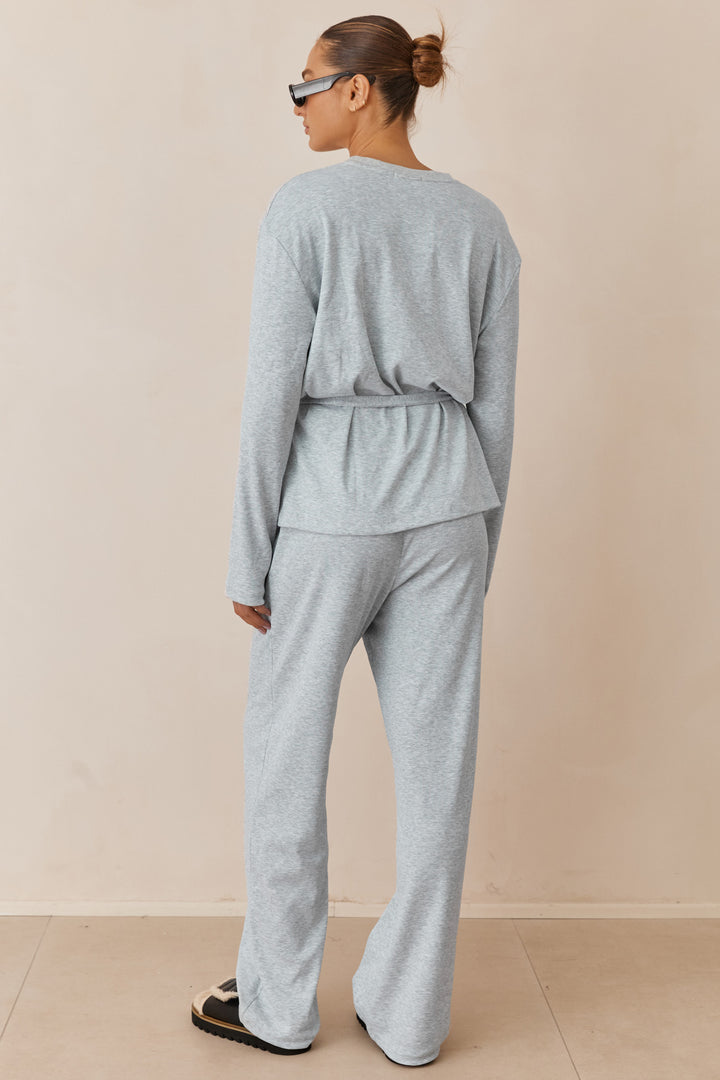 חולצת מארני בד ריב בשילוב קשירה ורקמת לוגו | אפור בהיר