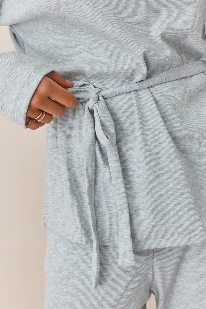 חולצת מארני בד ריב בשילוב קשירה ורקמת לוגו | אפור בהיר