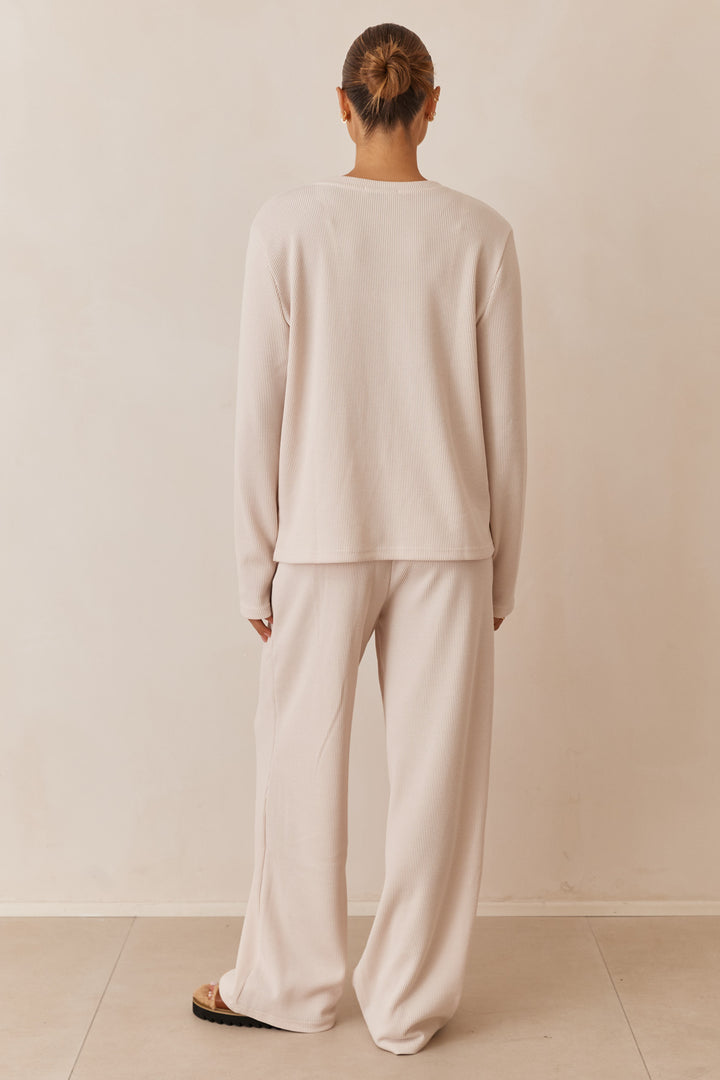 חולצת אליסון בד וופל בשילוב רקמת לוגו | קרם