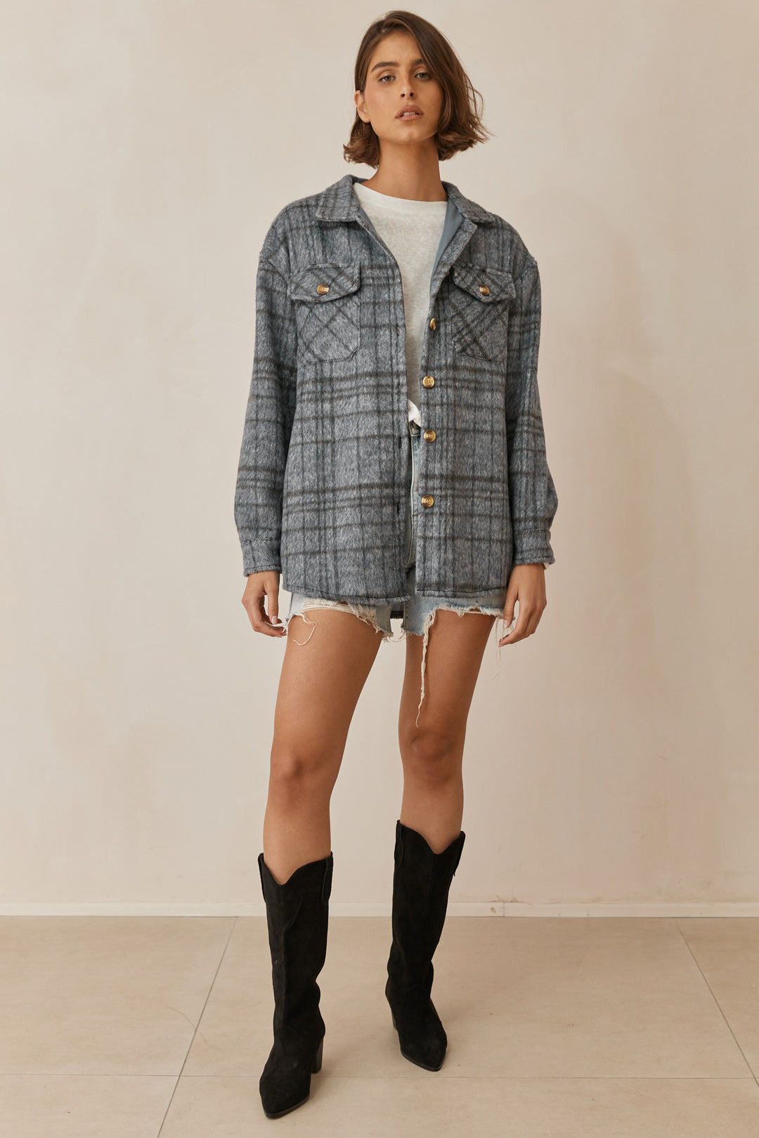 ג'קט משבצות סינדי | כחול