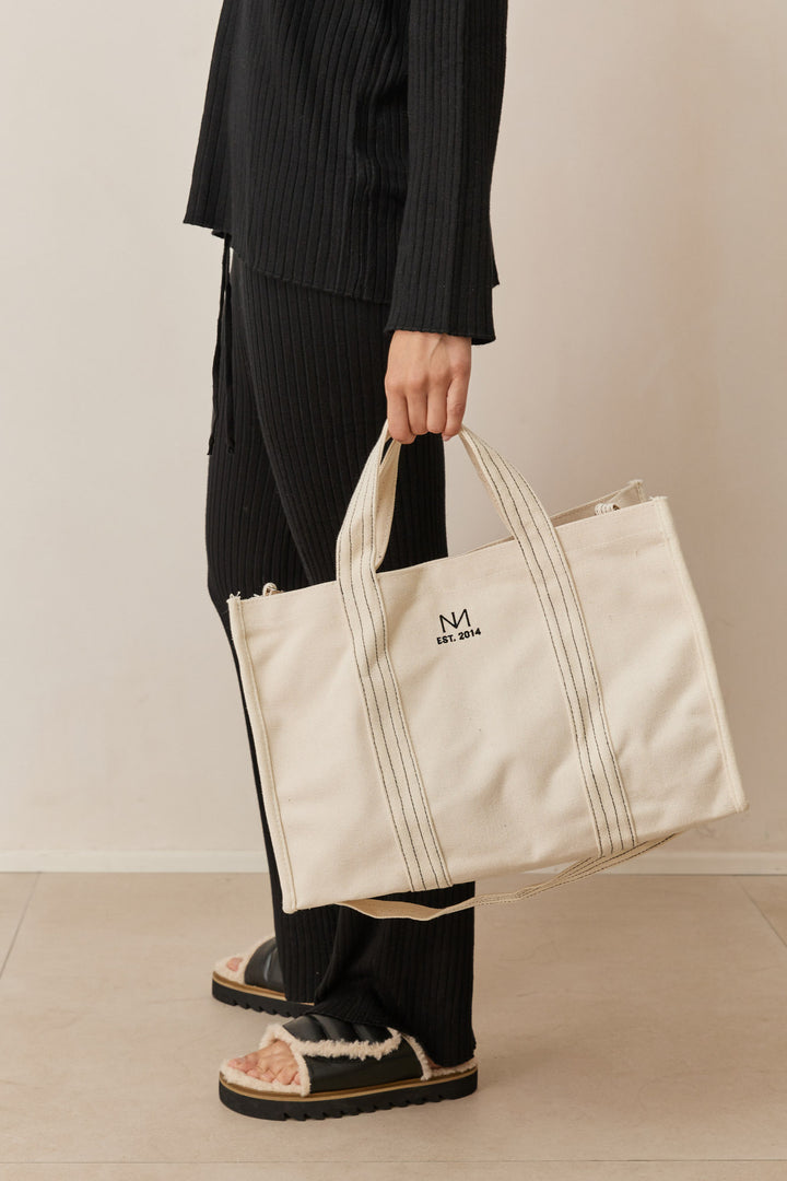 תיק קנבס נורי בשילוב לוגו | קרם