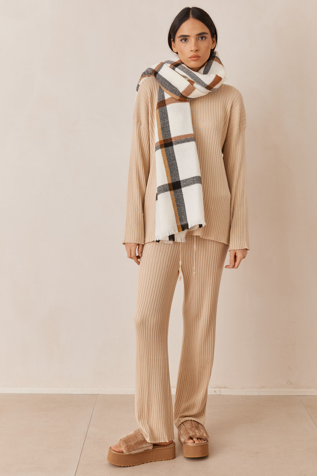 צעיף לונה סקוורס | לבן/חום