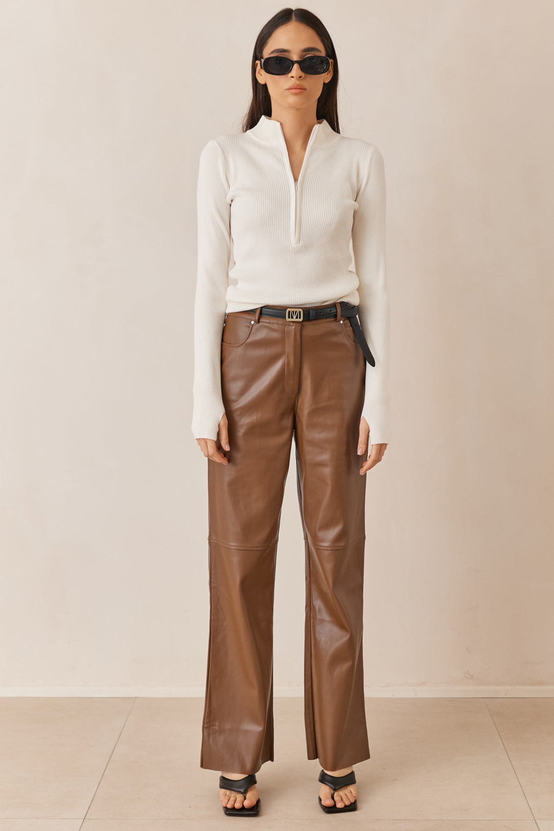 מכנסי דמוי עור הלנה | חום