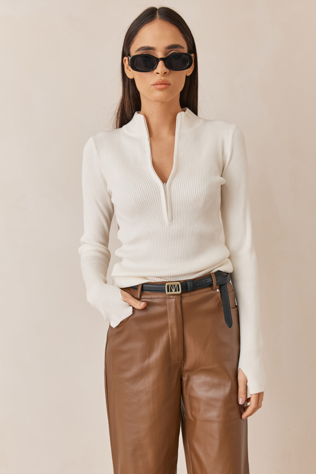 חולצת סריג דמיאן שרוולי כפפה | לבן