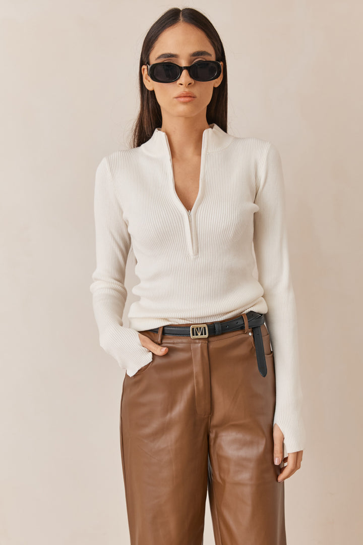 חולצת סריג דמיאן שרוולי כפפה | לבן