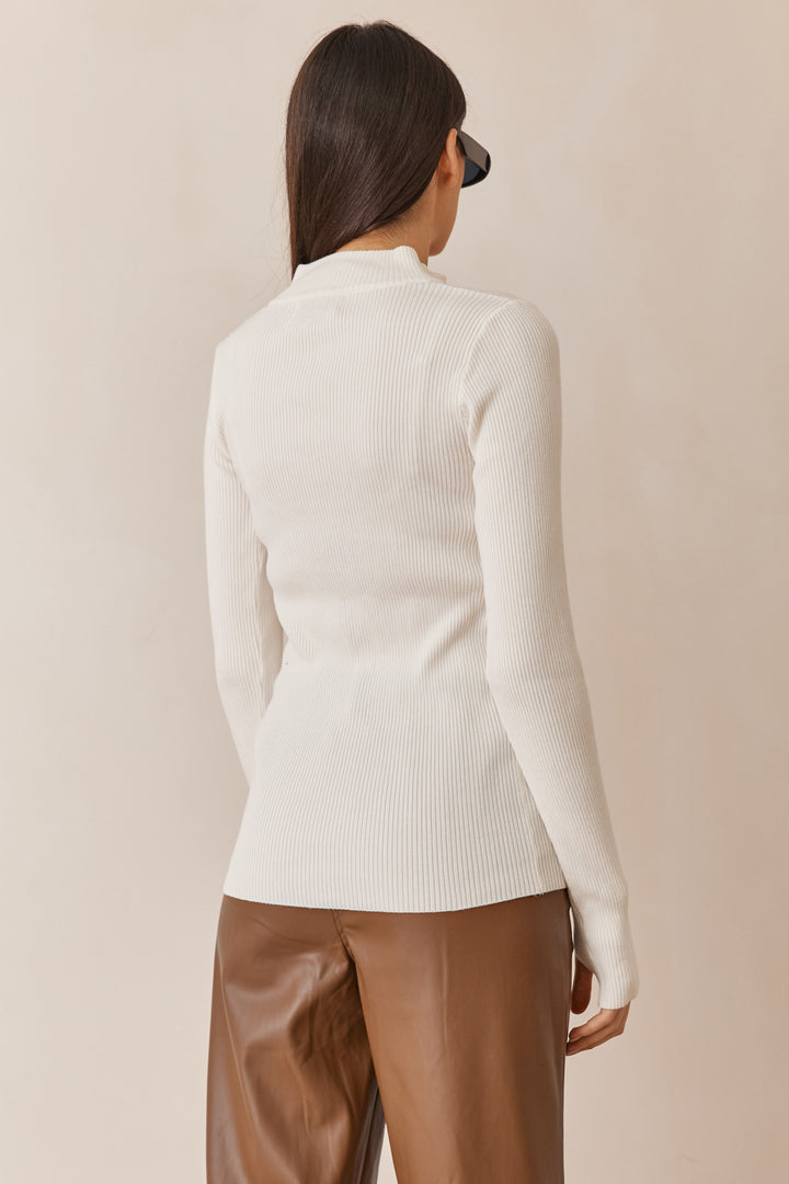 חולצת סריג דמיאן שרוולי כפפה | לבן