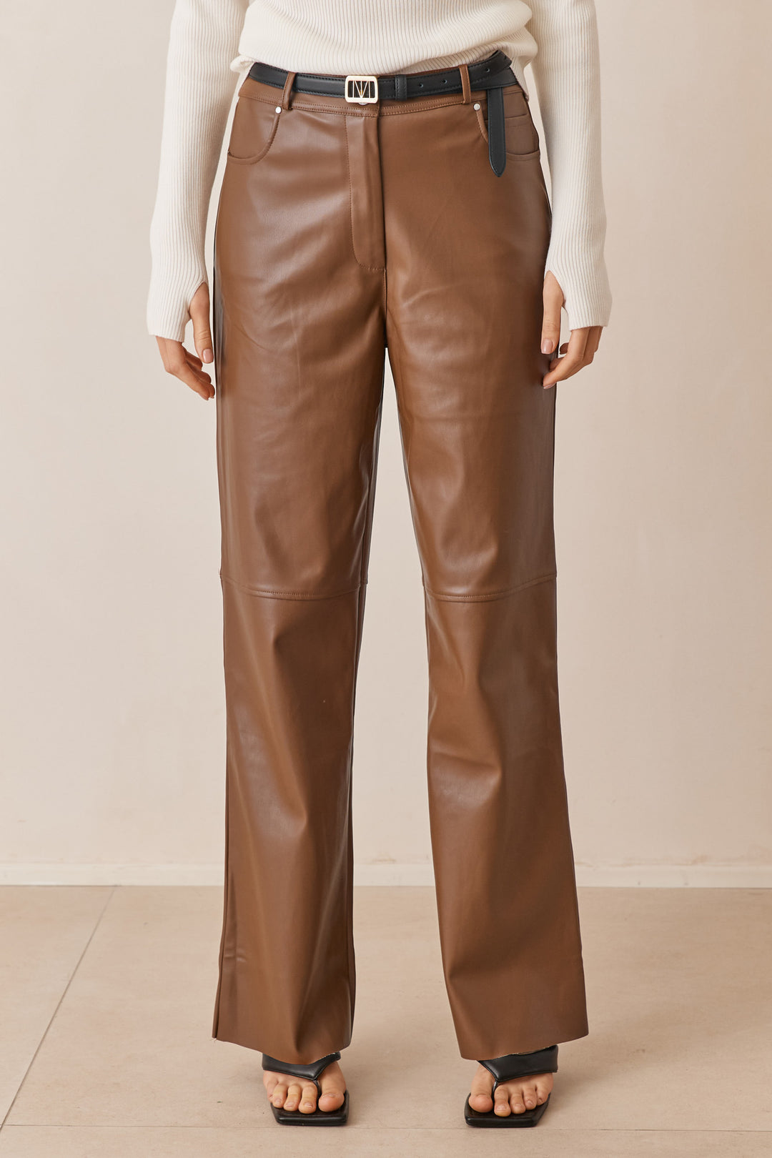 מכנסי דמוי עור הלנה | חום