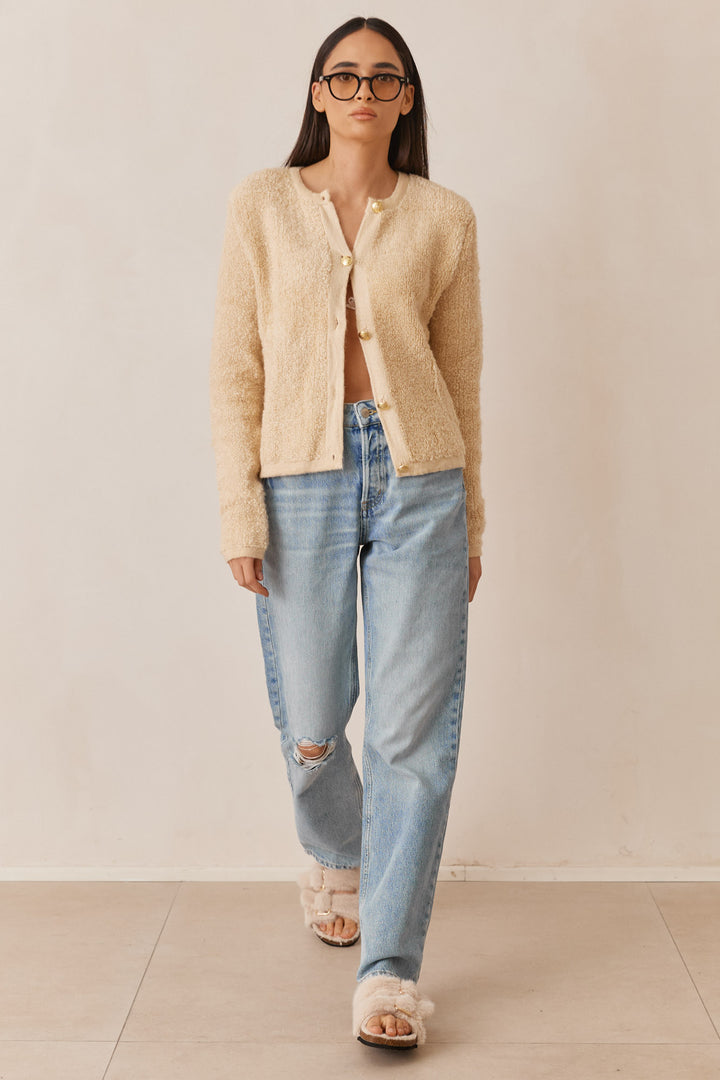 סריג היידן פרוותי בשילוב כפתורים | בז'