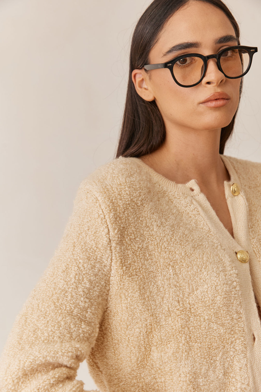 סריג היידן פרוותי בשילוב כפתורים | בז'