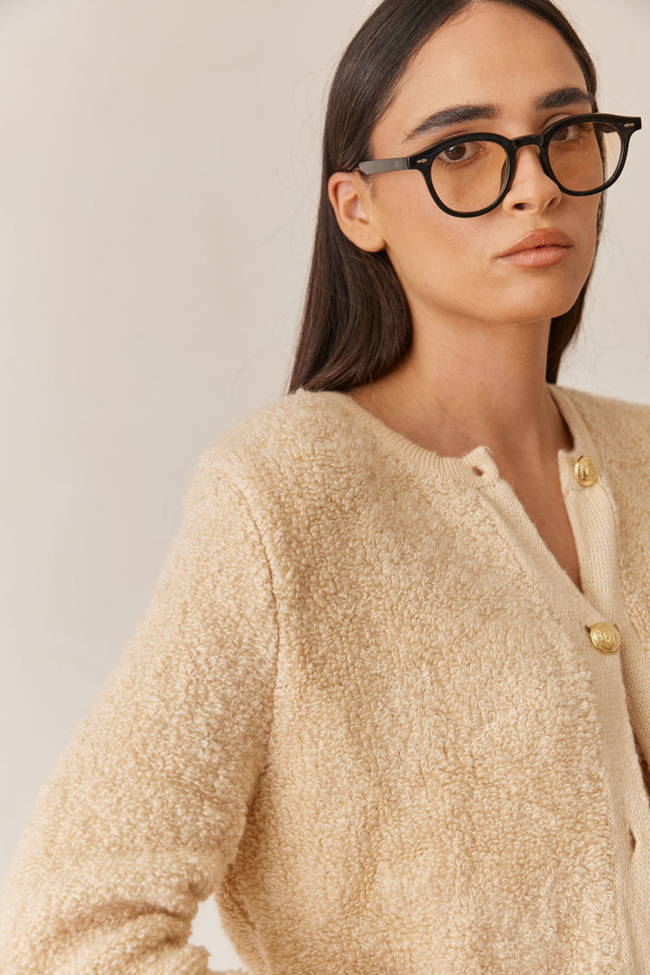 סריג היידן פרוותי בשילוב כפתורים | בז'