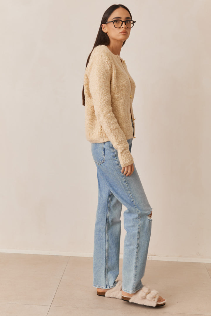 סריג היידן פרוותי בשילוב כפתורים | בז'