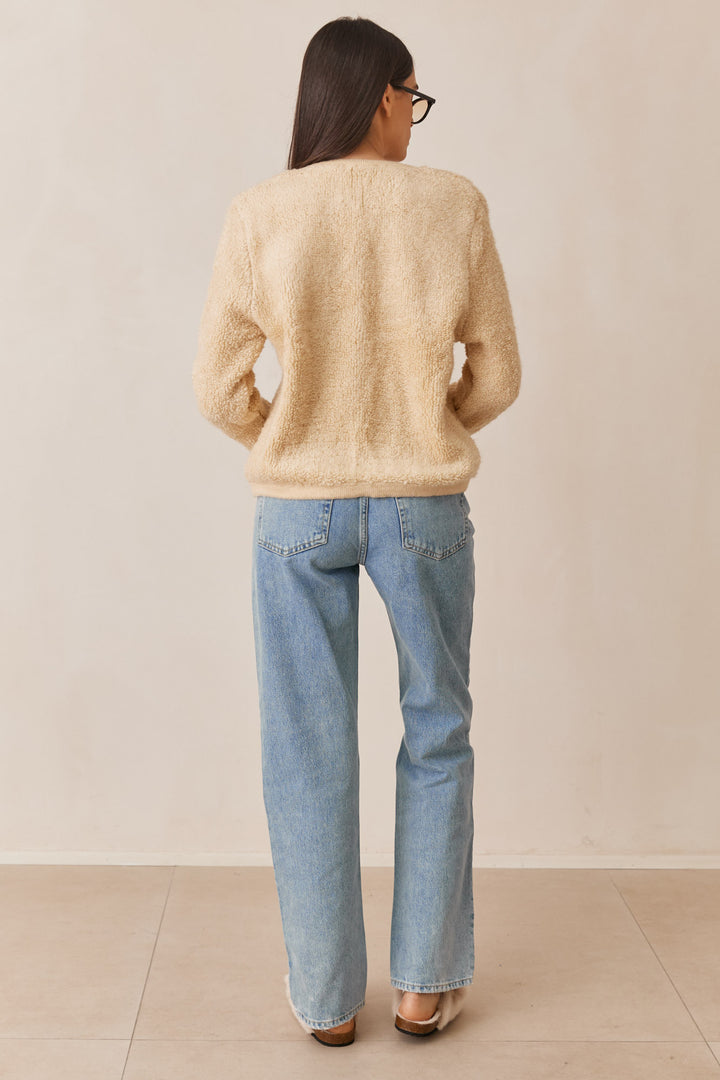 סריג היידן פרוותי בשילוב כפתורים | בז'