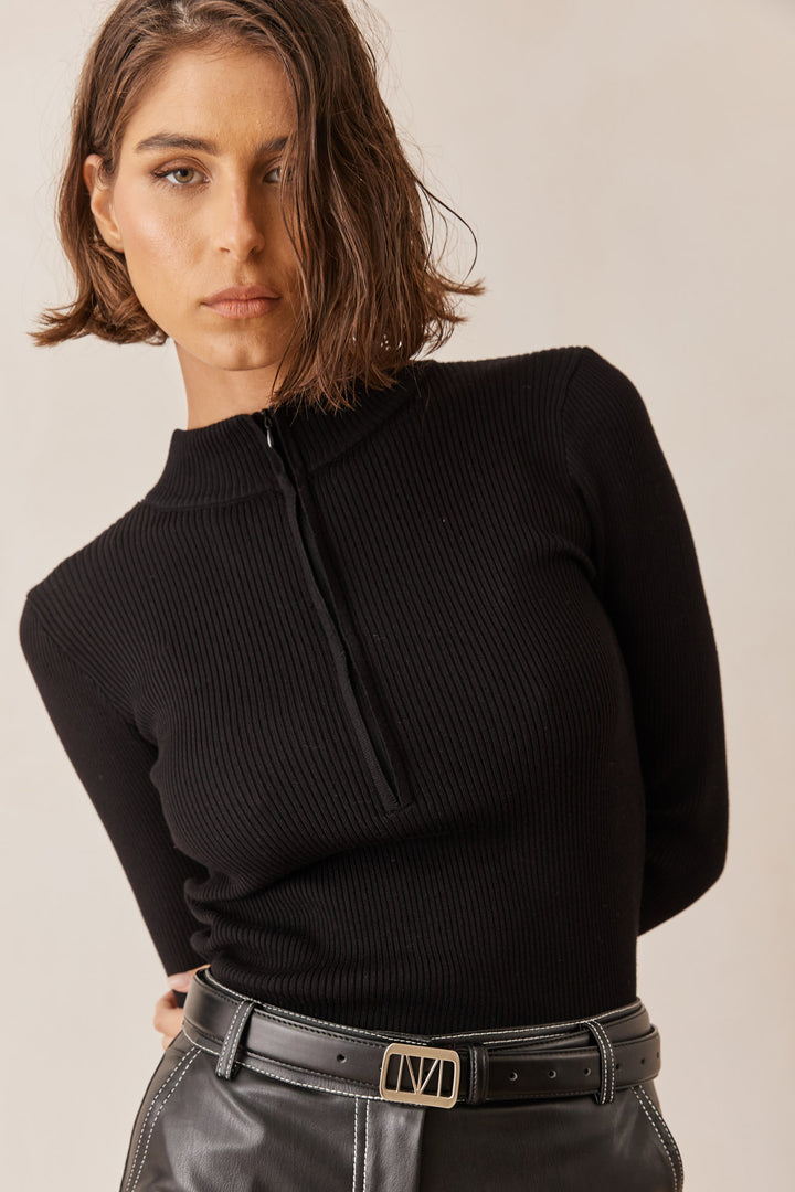חולצת סריג דמיאן שרוולי כפפה | שחור