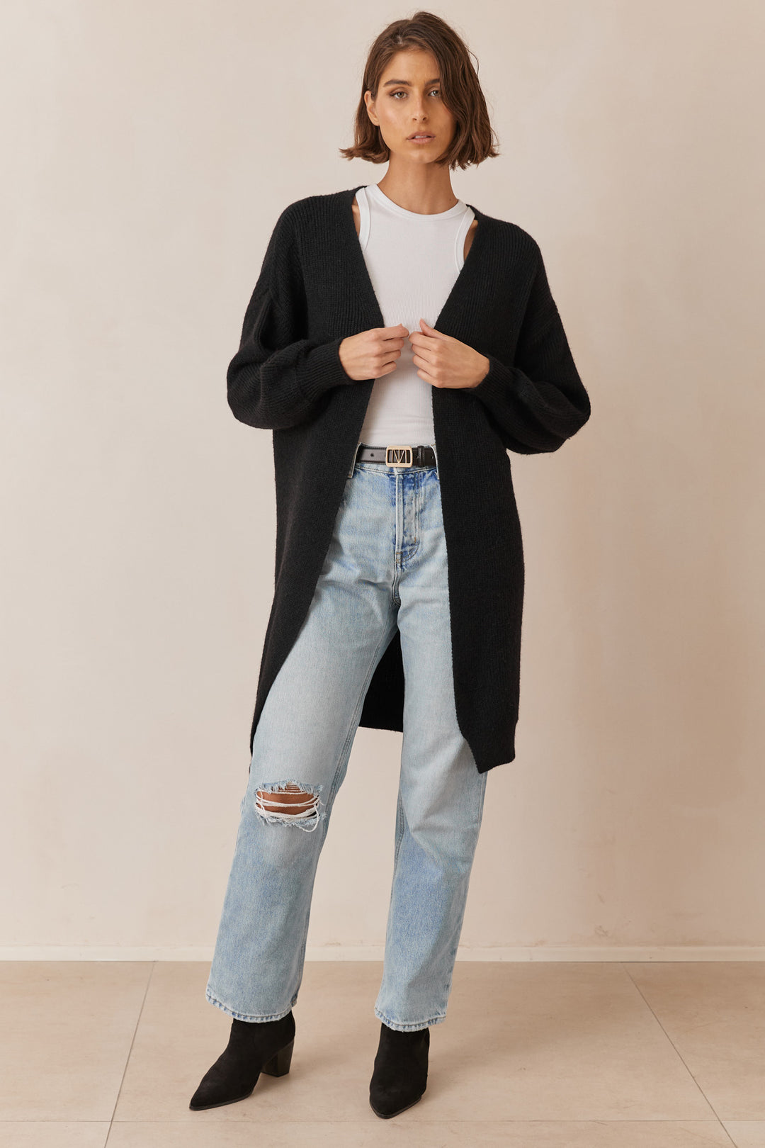 קרדיגן שיילו בד סריג | שחור