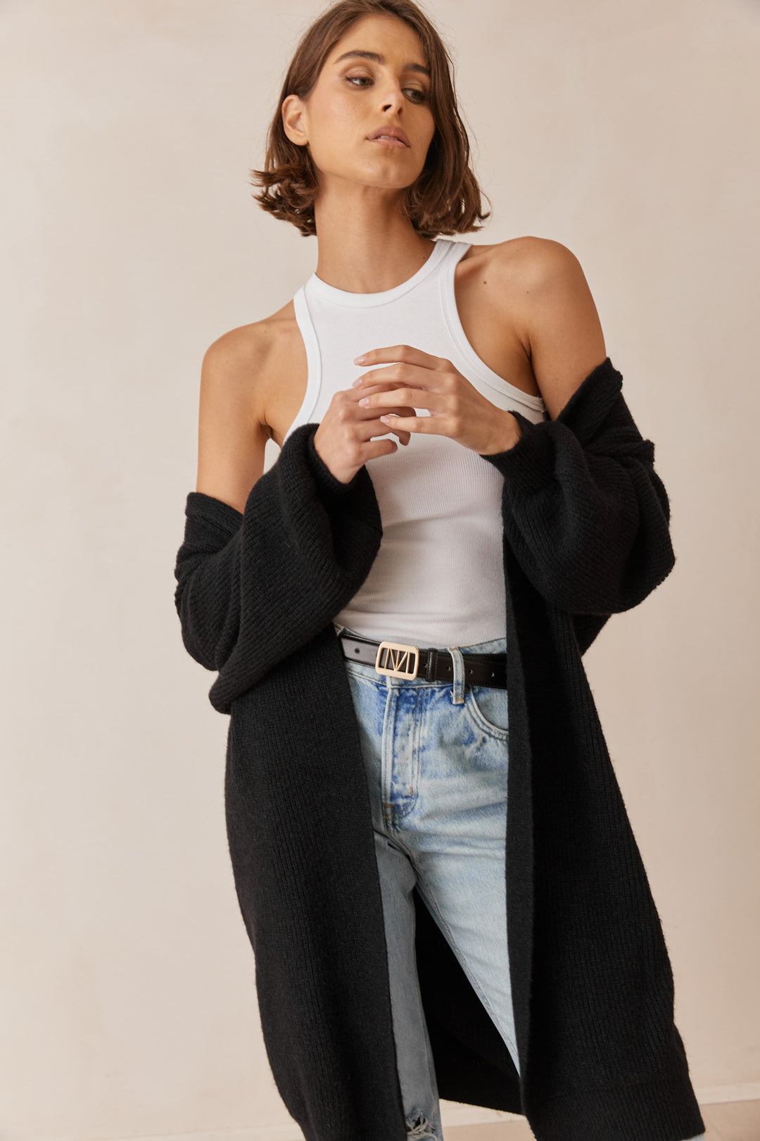 קרדיגן שיילו בד סריג | שחור