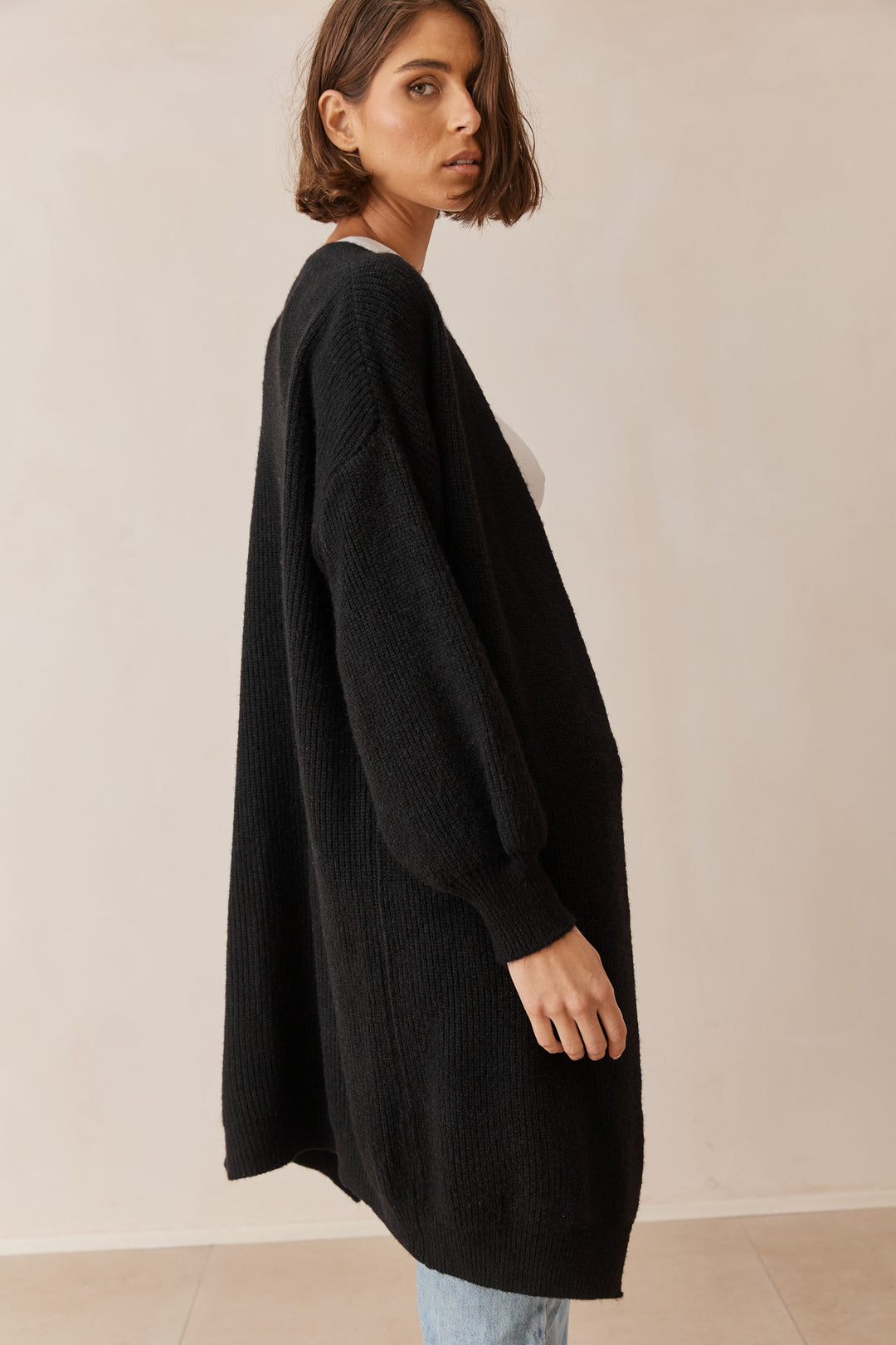 קרדיגן שיילו בד סריג | שחור