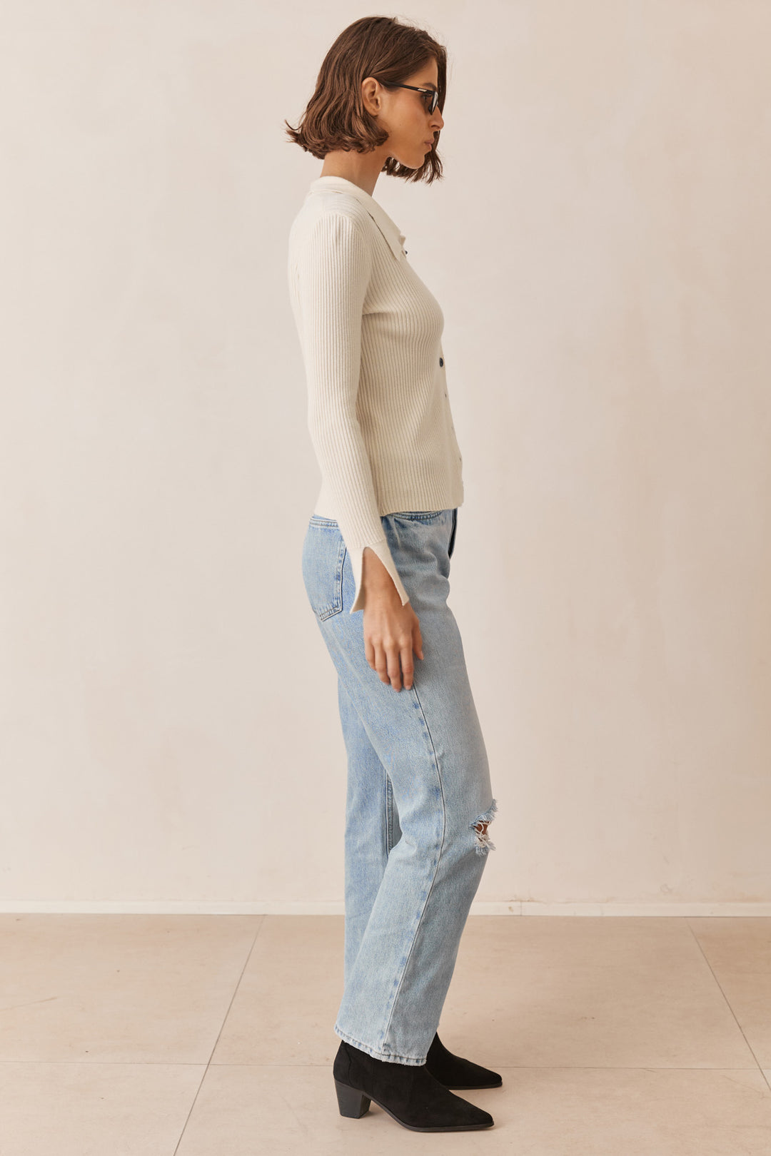 סריג איימי בשילוב כפתורים | שמנת