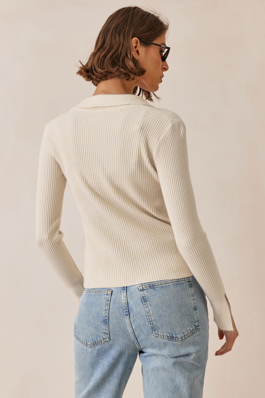 סריג איימי בשילוב כפתורים | שמנת