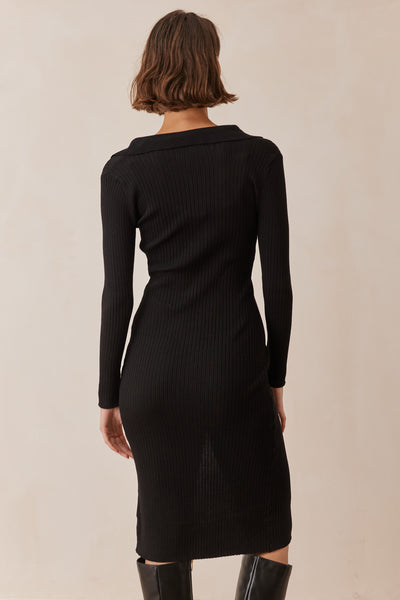 שמלת ריב ג'ולי בשילוב כפתורים | שחור