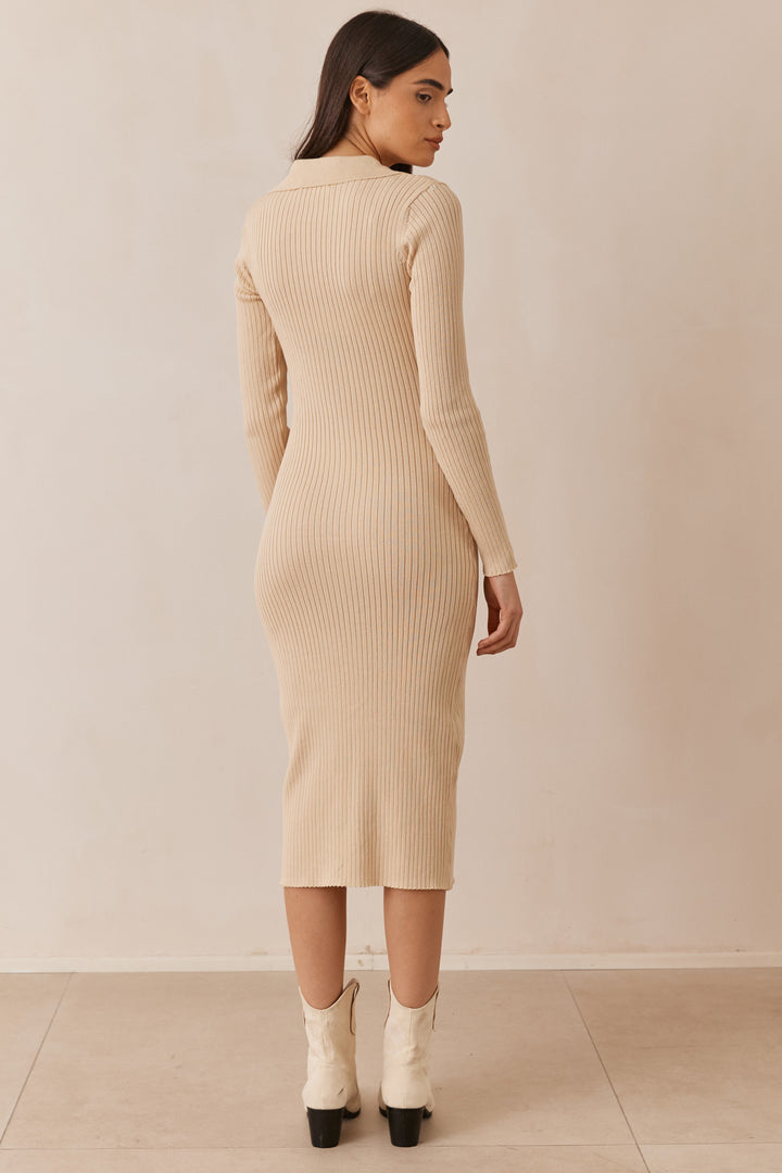 שמלת ריב ג'ולי בשילוב כפתורים | קרם