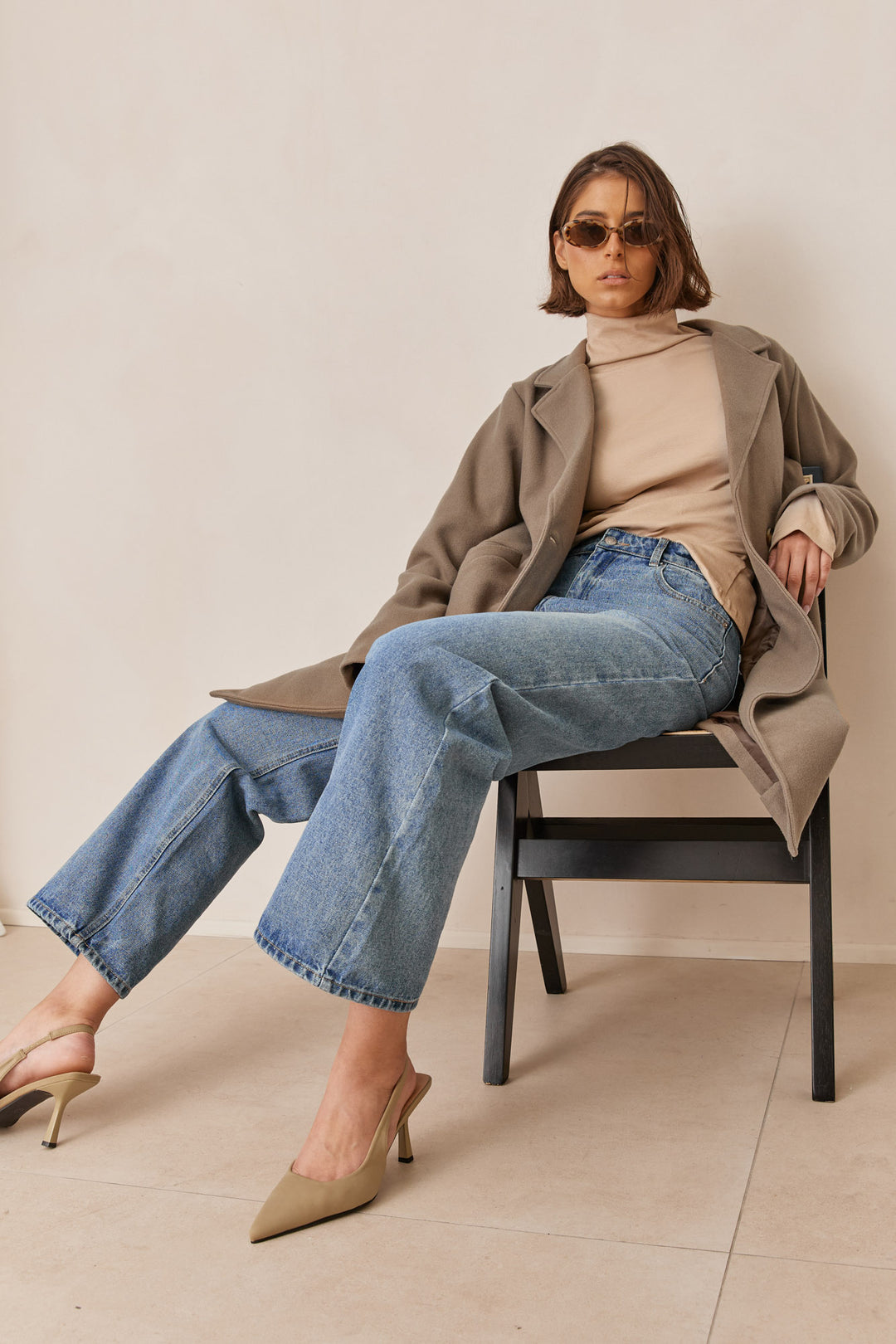 מעיל מארווין מחויט בשילוב כיסים | חום