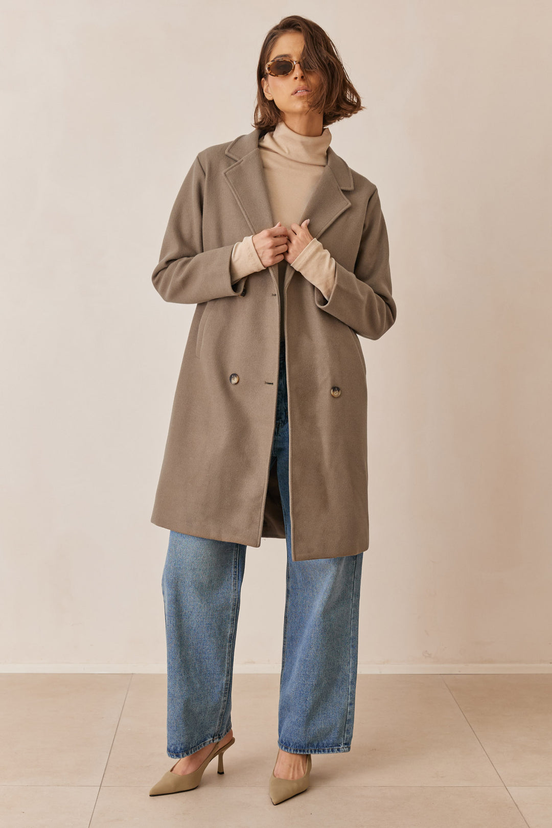 מעיל מארווין מחויט בשילוב כיסים | חום