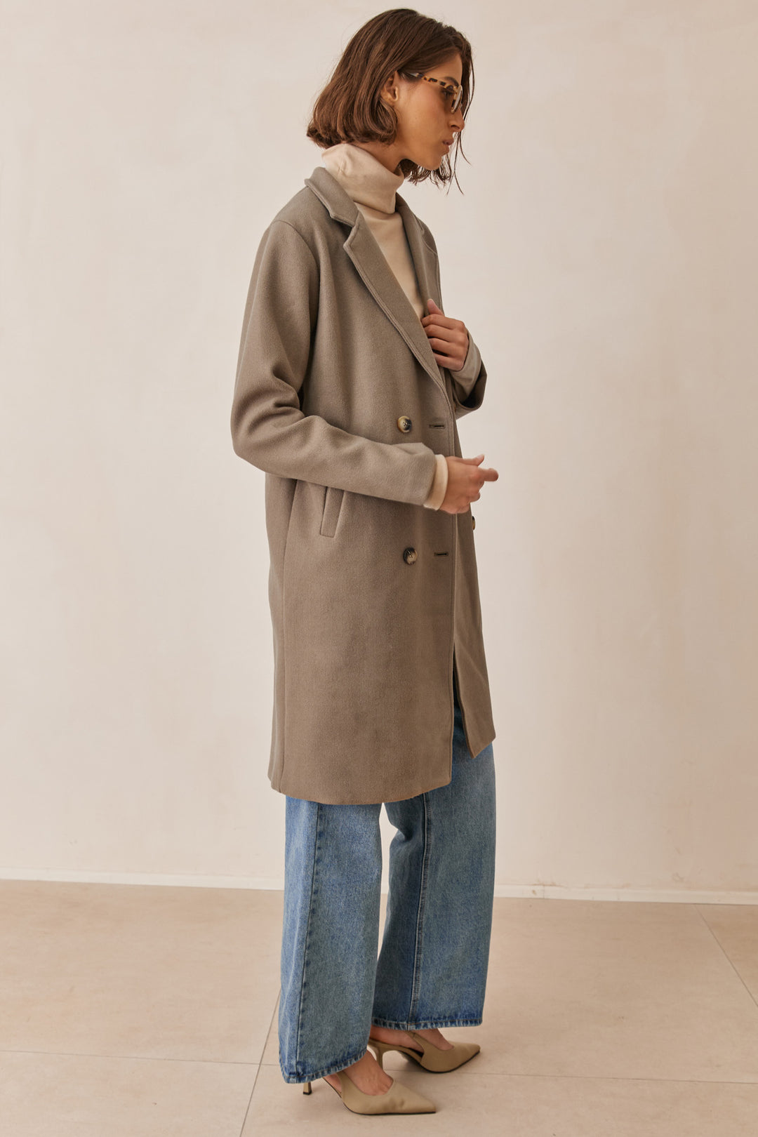 מעיל מארווין מחויט בשילוב כיסים | חום