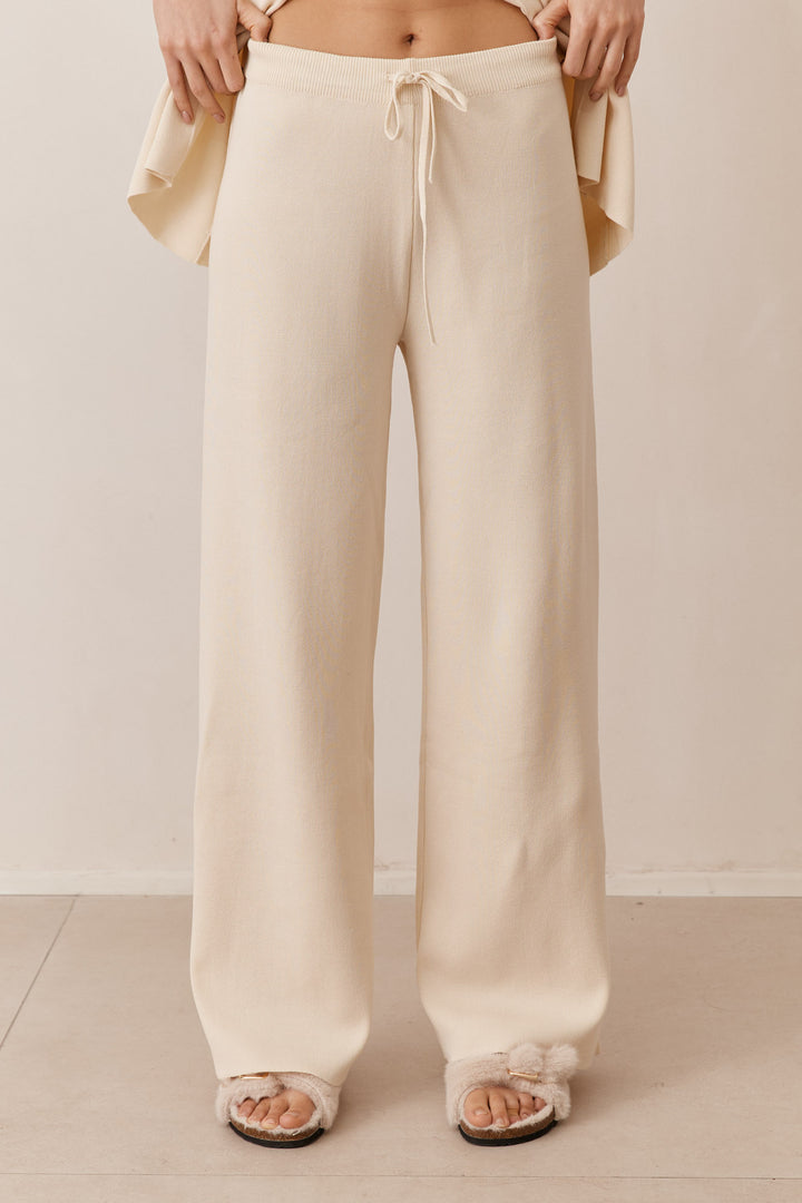 מכנסי סריג נואל בשילוב גומי | קרם