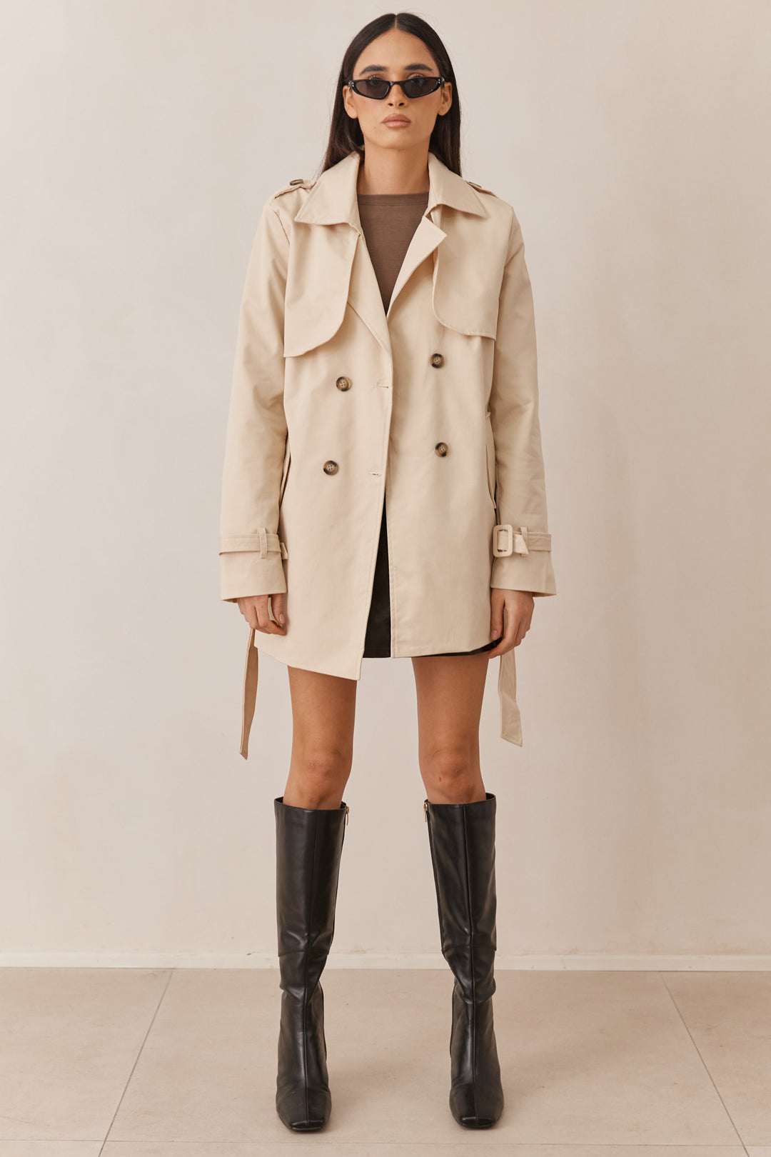 מעיל טראנץ' גרייסלין כפתורי נמר בשילוב רקמת לוגו | בז׳