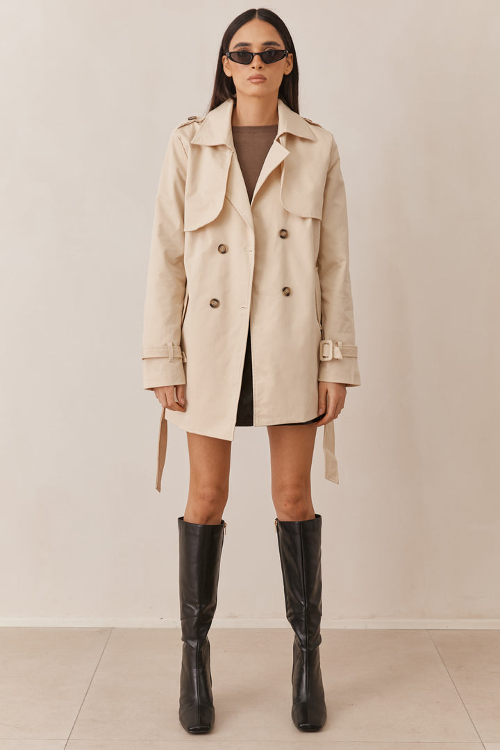 מעיל טראנץ' גרייסלין כפתורי נמר בשילוב רקמת לוגו | בז׳